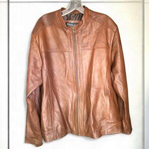 Shakai Brown Leather Jacket Vintage Style Motorcycle Biker Zip